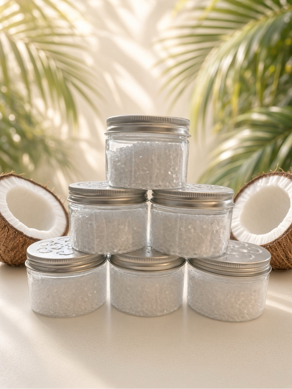(6) Pure Coconut Odor Eliminator 4oz Aroma Bead Jar | Litter Trash Closet Bath